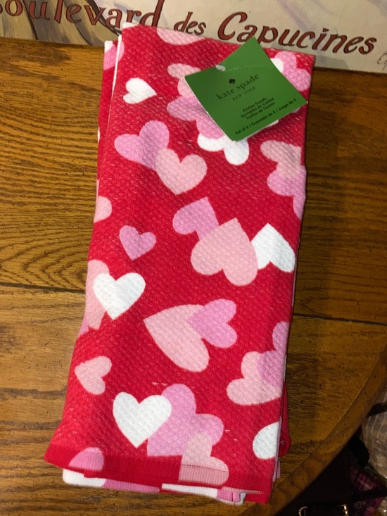 kate spade Other - Kate Spade Kitchen Towels 3 - Hearts- Red, White & Pink - NWT